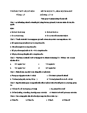Đề kiểm tra học kì I Địa lí lớp 10 - Năm học 2016-2017 - Trường THPT Lê Quý Đôn